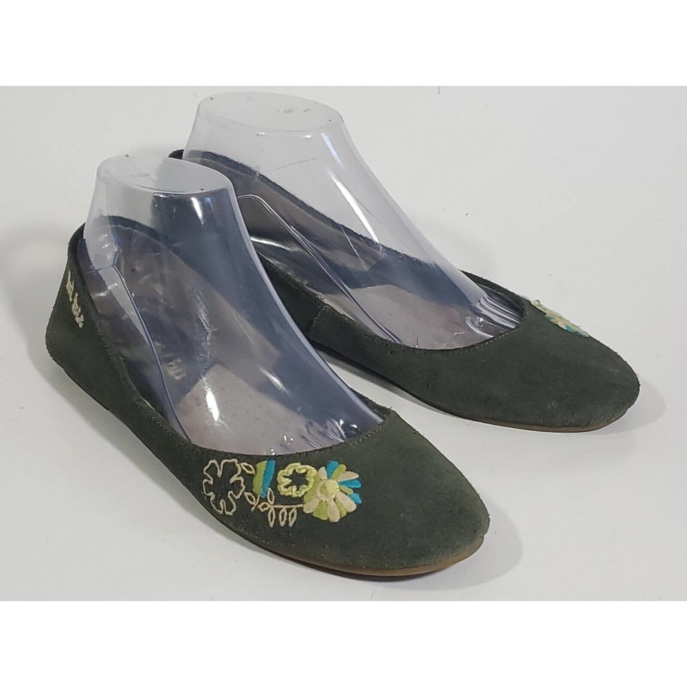 Fat Face Women's Green Suede Floral Embroidery Round Toe Size 7/38 Rubber Sole